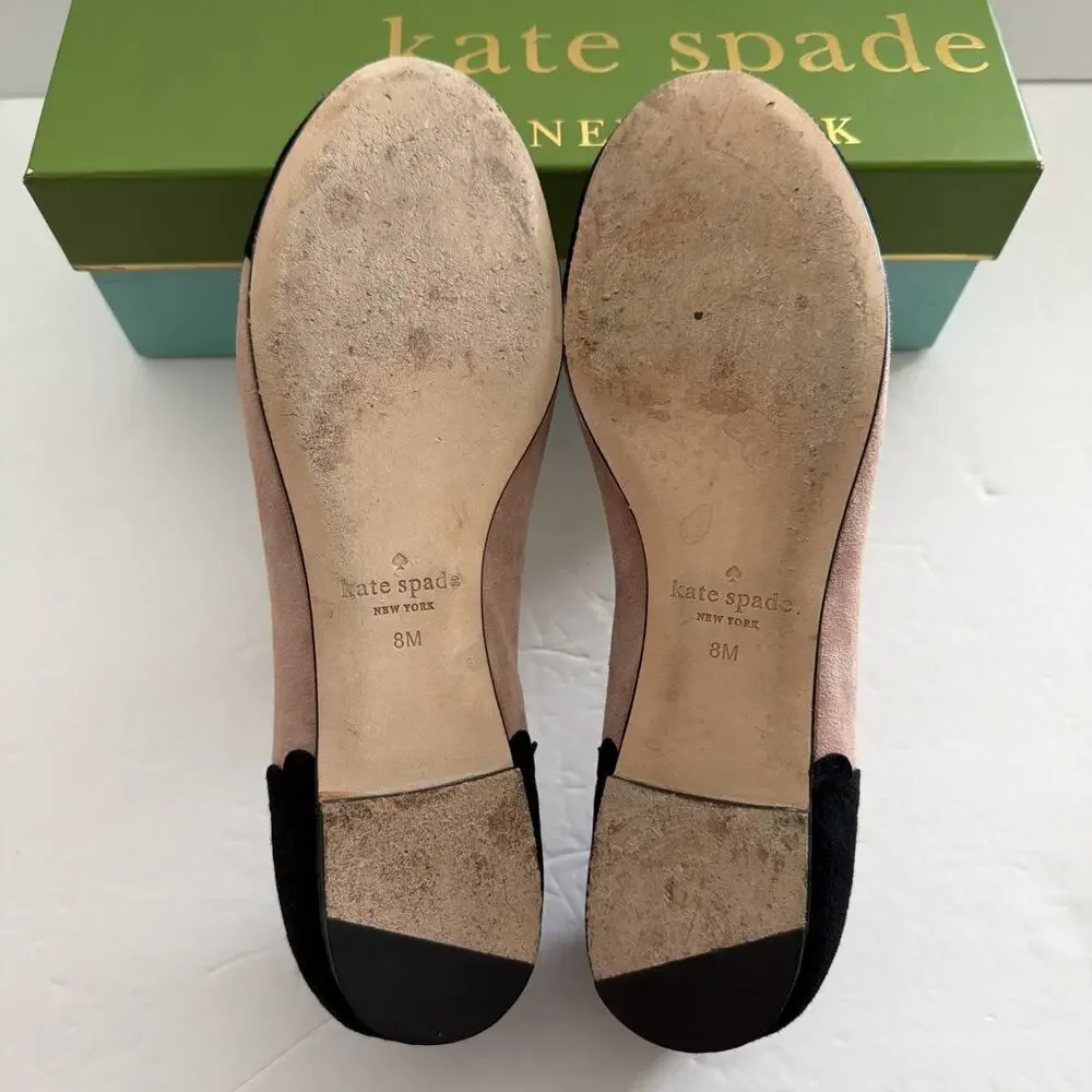 Kate Spade New York Westgrove Fawn Beige / Black Kid Suede Flats Bow Women’s 8